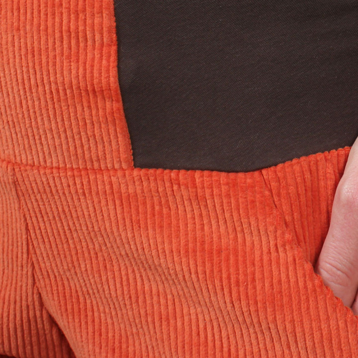Womens Orange Cotton Corduroy Pants, Pleated Hem | MALAM Made in France