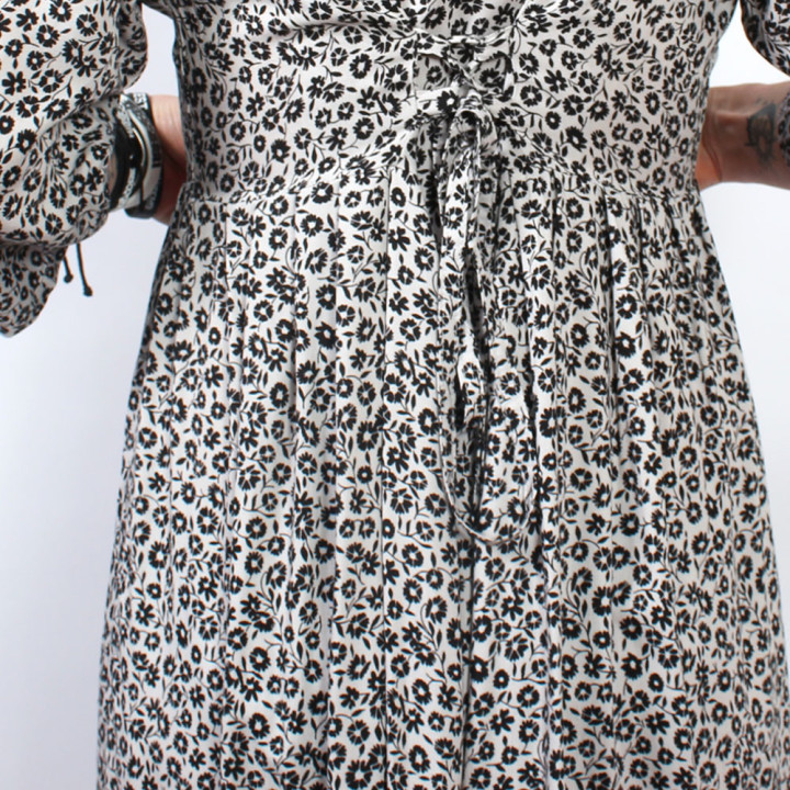 Robe d'été longue et ajustable à manches, viscose imprimée| MALAM Made in France