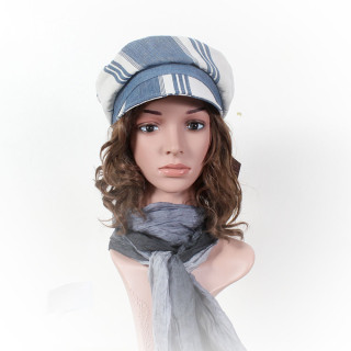 Casquette femme originale façon képi revisité en coton vintage rayé blanc et bleu, création artisanale MALAM