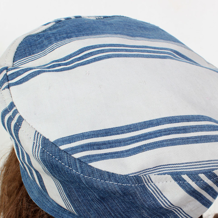 Blue White Striped Womens Cap in Vintage Cotton, Handmade in France