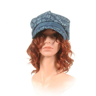 Casquette gavroche femme bleue à motif floral, création artisanale originale MALAM