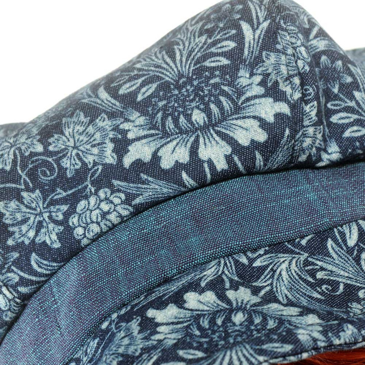 Casquette gavroche coton denim bleu fleuri Fait Main | MALAM Made in France