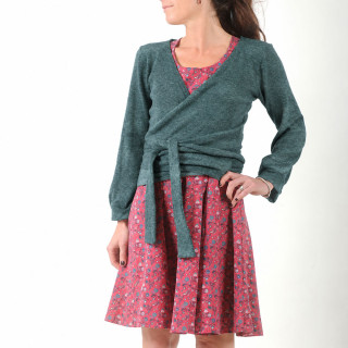 GIlet cache-coeur maille vert foncé, manches bouffantes