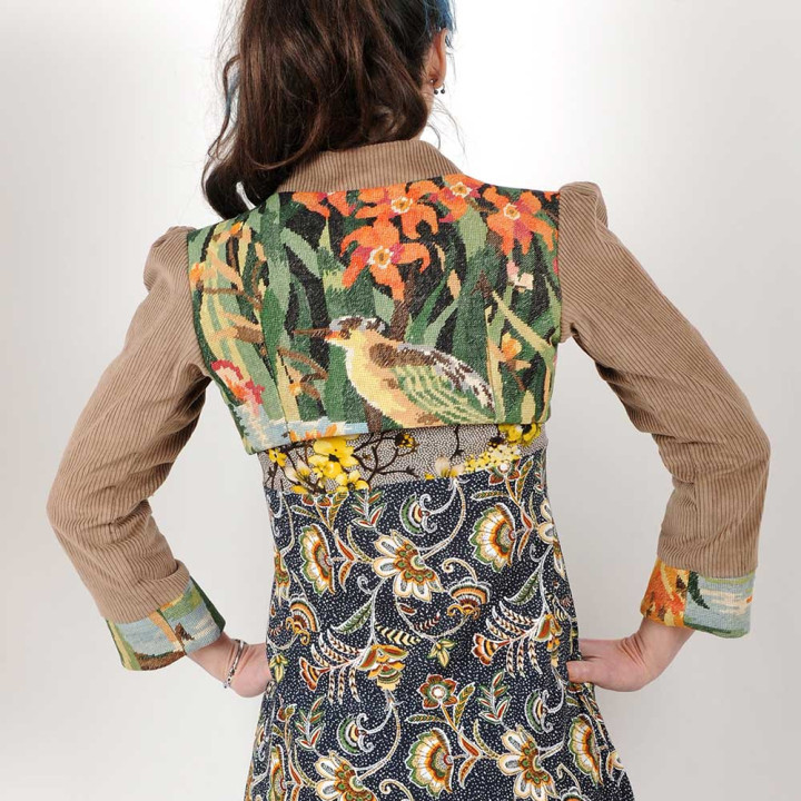 Beige and green bolero, corduroy, velvet and tapestry, Made in France