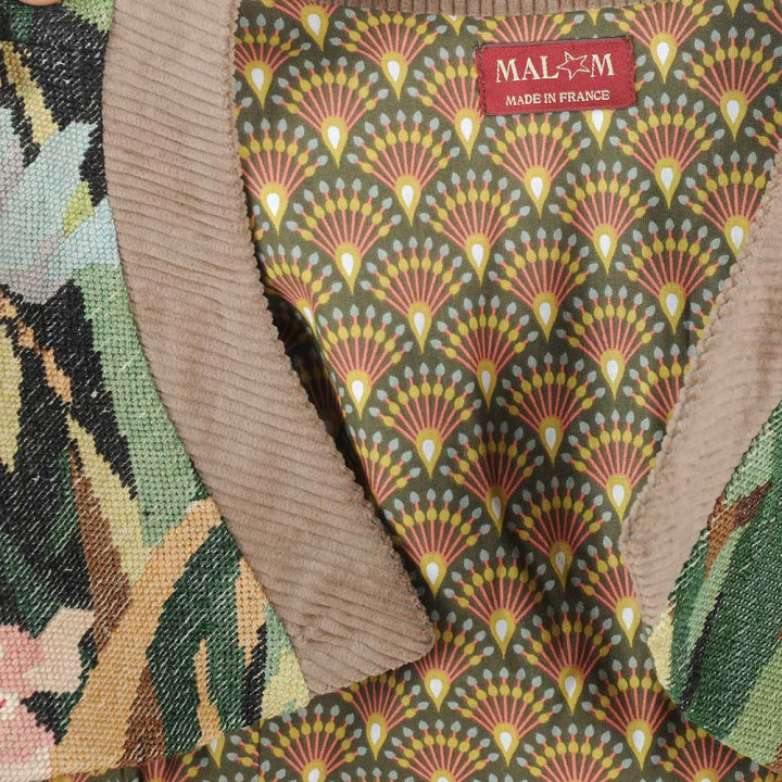 Boléro beige et vert, velours et tapisserie, Made in France