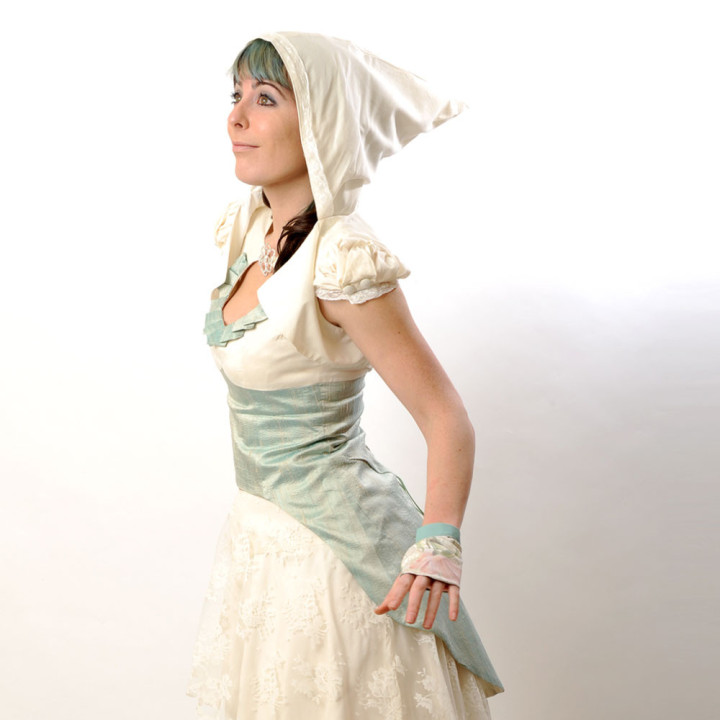 White cropped hooded bolero for a wedding dress