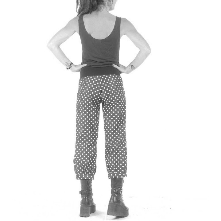 Womens pants with stretchy belt, pleated hem - CUSTOM HANDMADE
