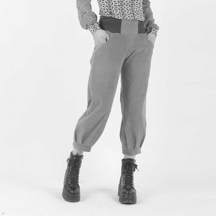 Womens pants with stretchy belt, pleated hem - CUSTOM HANDMADE