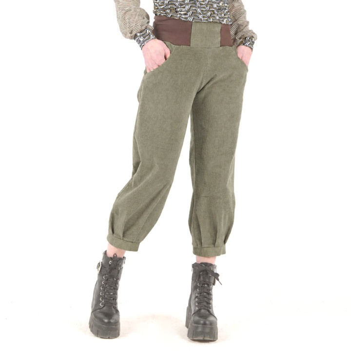 Pantalon Femme Velours Côtelé Vert Olive, Made in France