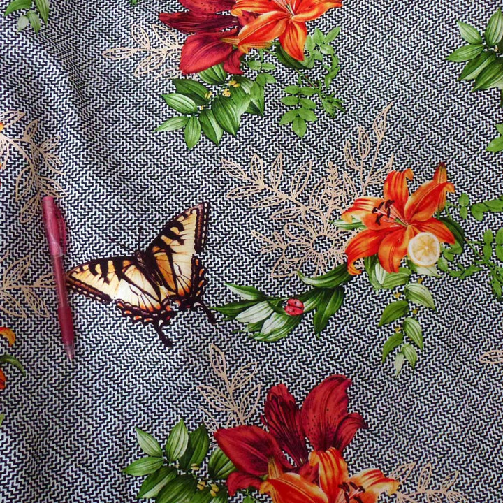 C103 viscose fabric with flowers and butterflies | MALAM
