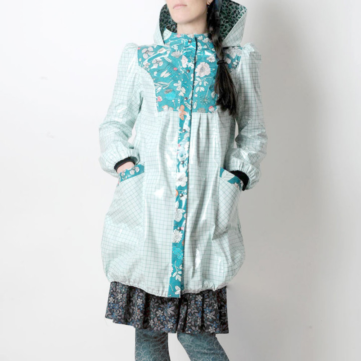 Green hooded bubble raincoat, made to measure | MALAM