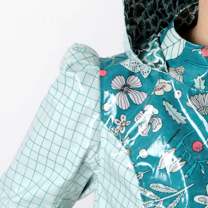 Green hooded bubble raincoat, made to measure | MALAM
