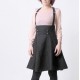 High waisted skirt with suspenders - perforated black faux suede