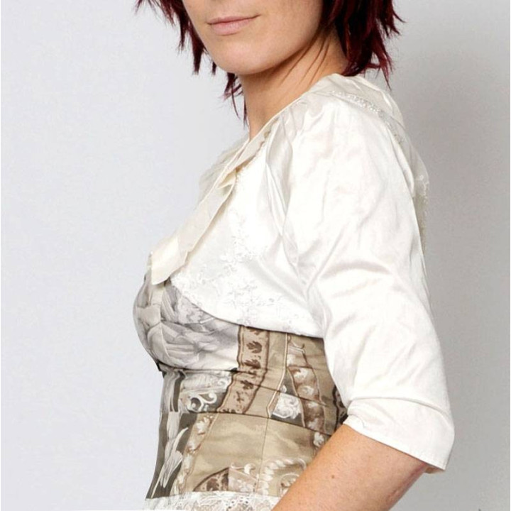 Wedding white beaded bolero, ivory silk and pleated collar