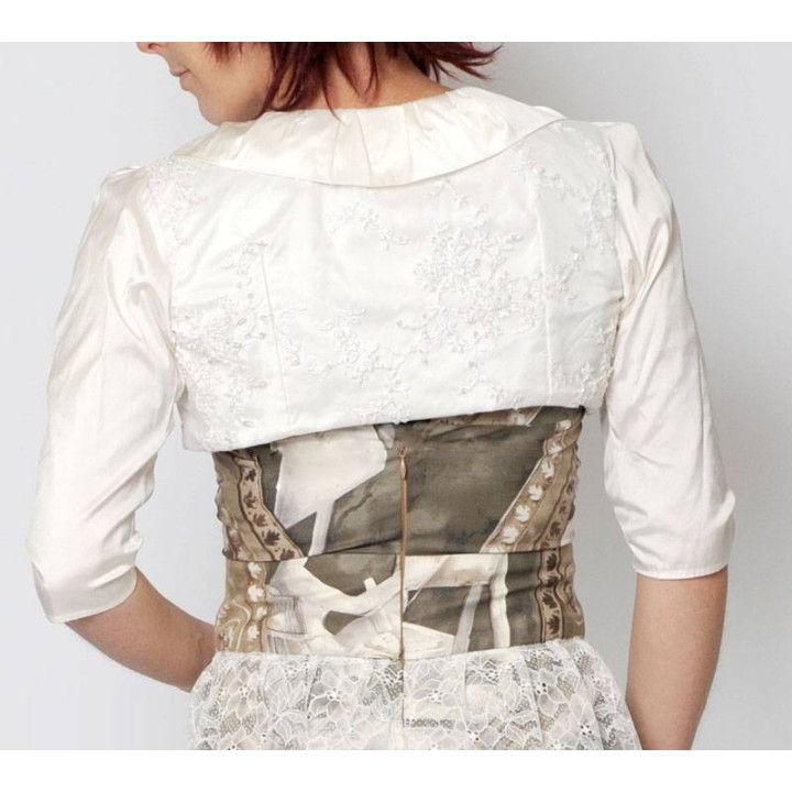 Wedding white beaded bolero, ivory silk and pleated collar