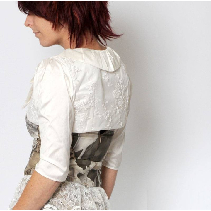 Wedding white beaded bolero, ivory silk and pleated collar