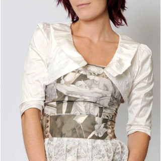 Wedding white beaded bolero, ivory silk and pleated collar