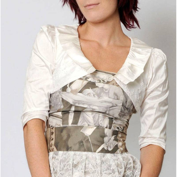 Wedding white beaded bolero, ivory silk and pleated collar