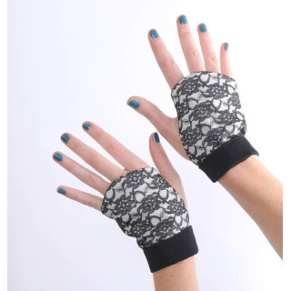 Black lace and white cotton fingerless gauntlets