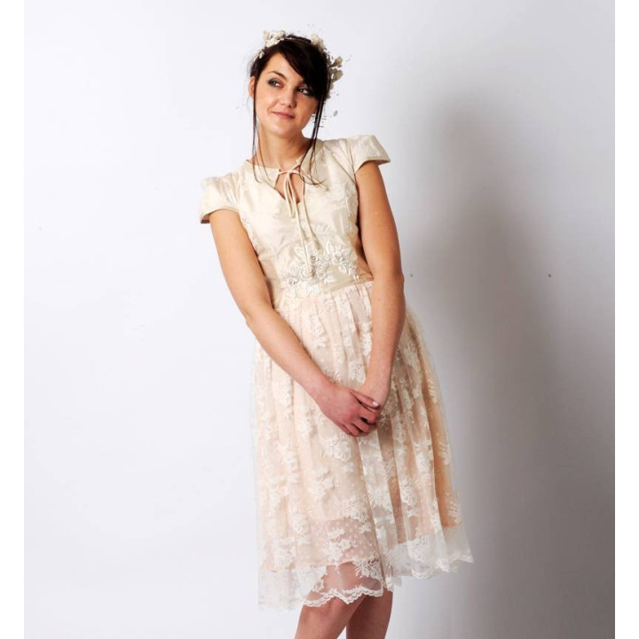 Wedding ivory dress handmade from silk and lace