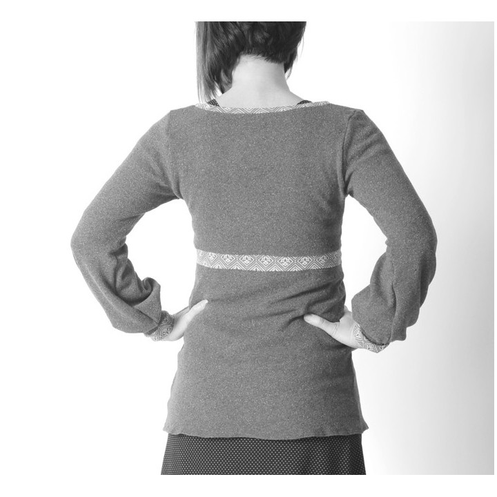 Pull long en jersey à taille empire, manches longues bouffantes - PERSONNALISABLE