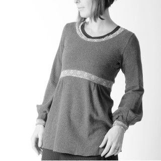 Pull long en jersey à taille empire, manches longues bouffantes - PERSONNALISABLE