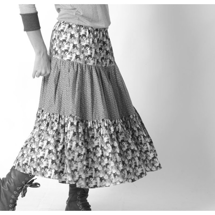Long tiered bohemian skirt in assorted fabrics - CUSTOM HANDMADE