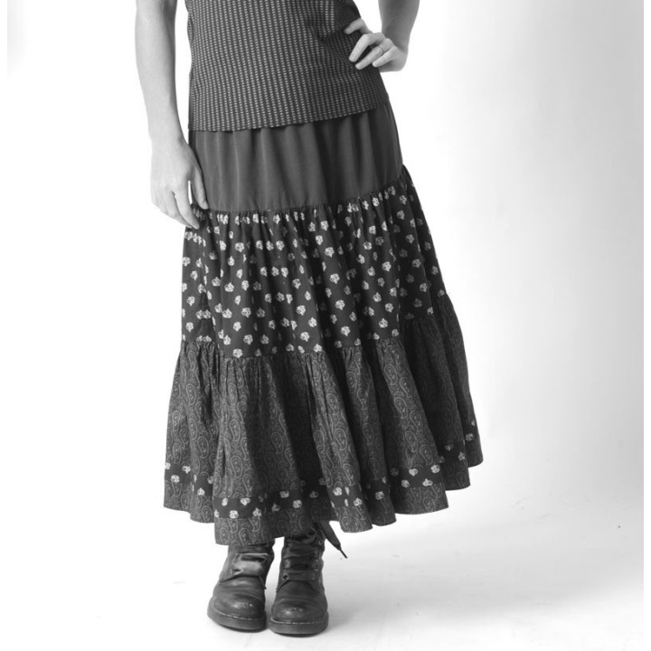 Long tiered bohemian skirt in assorted fabrics - CUSTOM HANDMADE