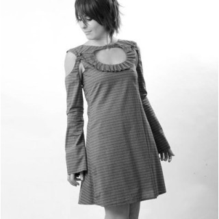 Flared dress with ruffled neckline and removable sleeves - CUSTOM HANDMADE