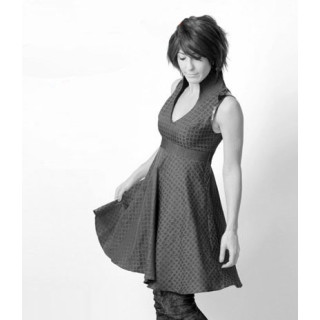 Flared dress with V neckline and high collar - CUSTOM HANDMADE