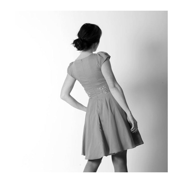 Flared dress with V neckline and high collar - CUSTOM HANDMADE