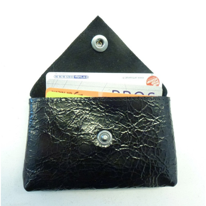 Porte-carte ou porte-monnaie en cuir noir vernis idée cadeaux originale 