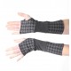 Long jersey armwarmers in a patchwork of grey and houndstooth jersey