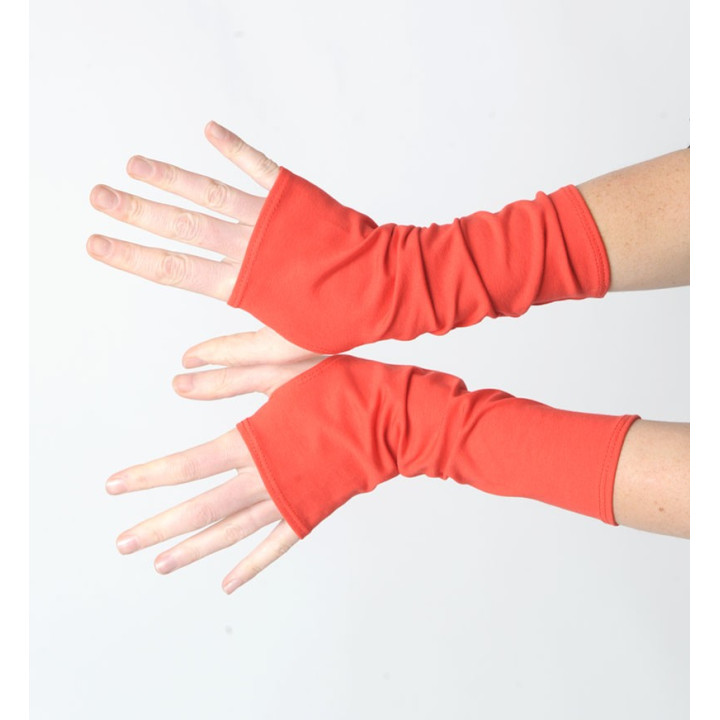 Bright red mens or womens long jersey armwarmers, Red fingerless gloves