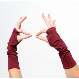 Crimson mens or womens long jersey armwarmers, Dark red fingerless gloves