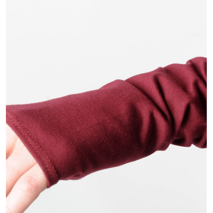Mitaines rouge bordeaux longues femme ou homme - jersey coton bordeaux