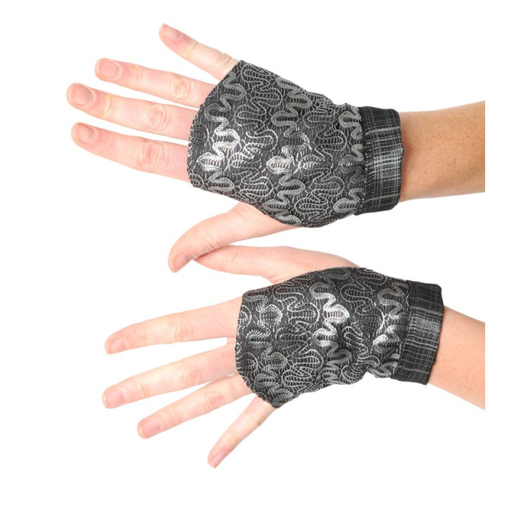 Silvery lace fingerless gauntlets