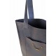Dark blue leather shopping tote bag, with two pockets