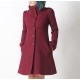 Manteau rouge bordeaux en laine, Manteau femme cintré à capuche achat en ligne 