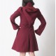 Manteau made in france femme en laine rouge bordeaux, manteau fait main à capuche pointue