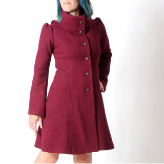 Raspberry red warm winter Pixie coat with Goblin Hood in virgin wool