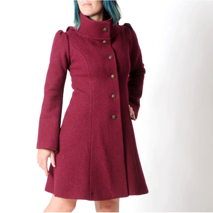 Manteau original en laine original, Manteau bordeaux made in France
