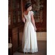 Long white lace wedding dress with back lace-up and short sleeves