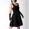 Black flared jersey dress with crossed straps