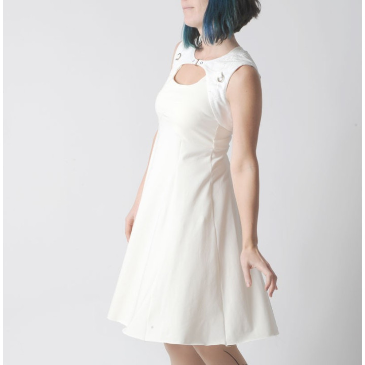 White bolero with removable sleeves, Embroidered babycord