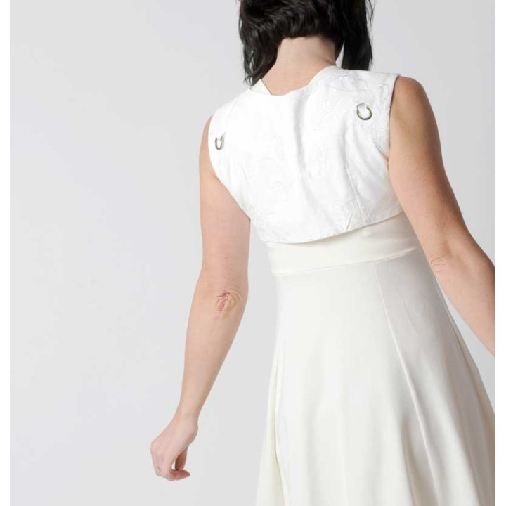 White bolero with removable sleeves, Embroidered babycord