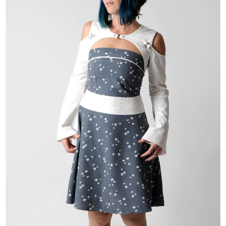 White bolero with removable sleeves, Embroidered babycord