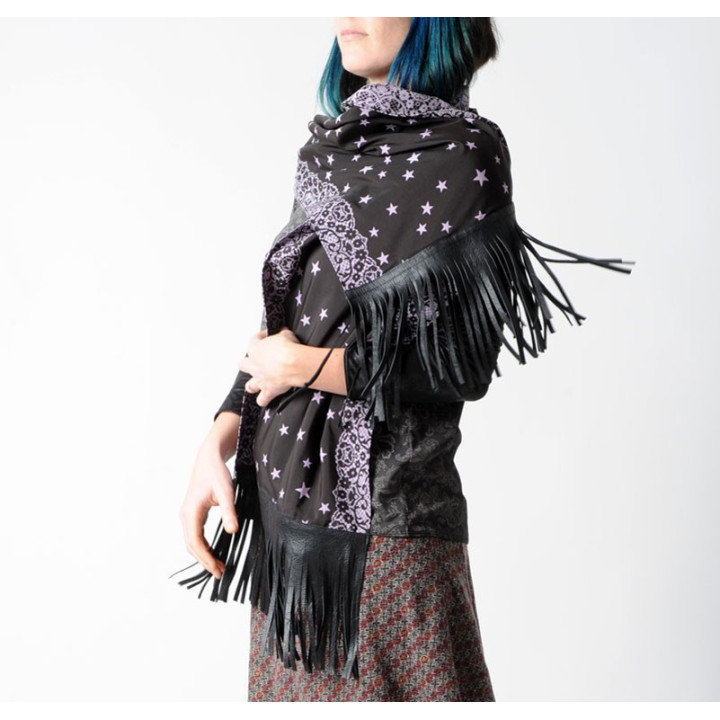 Black designer shawl with leather fringes