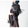 Long Starry scarf with leather fringes, black and purple