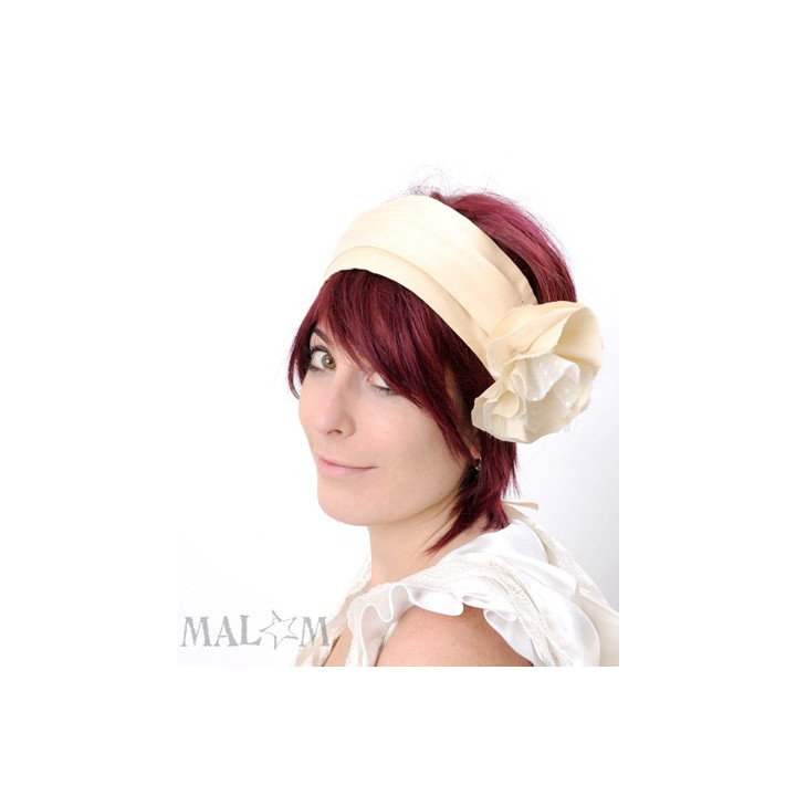 Wide cream silk Headband with large flower